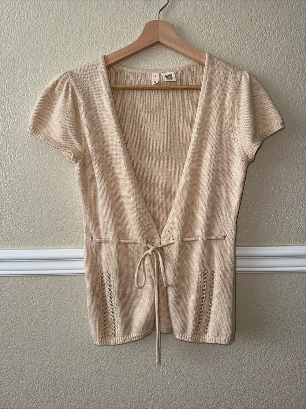 Anthropologie Moth Angora Rabbit Hair Short Sleeve Sweater Cream Y2K Medium